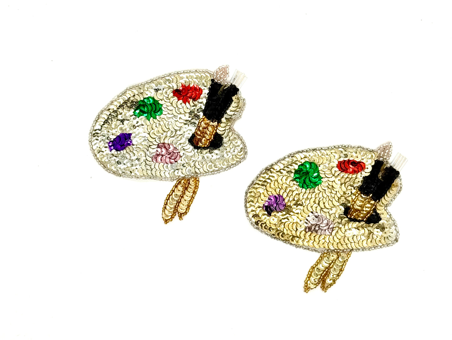 Artists Palette Appliqué - Gold/Multicolored Sequins - Multi-Colored Beads 4”x 4”