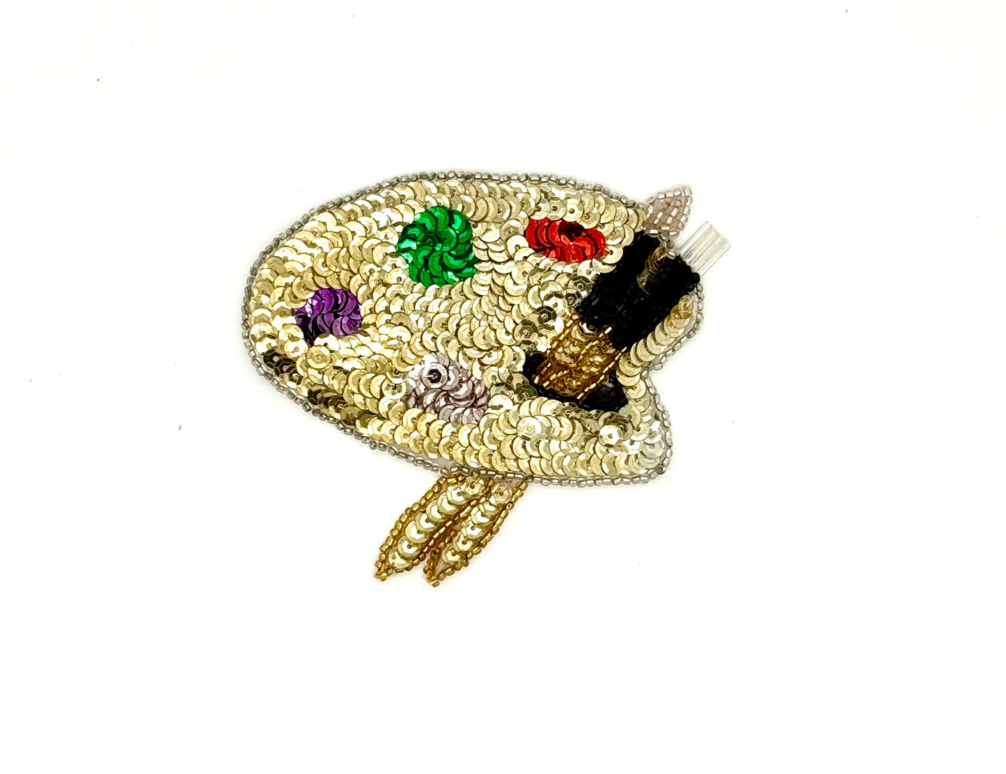 Artists Palette Appliqué - Gold/Multicolored Sequins - Multi-Colored Beads 4”x 4”