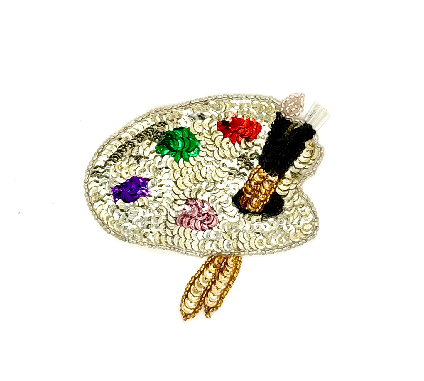 Artists Palette Appliqué - Gold/Multicolored Sequins - Multi-Colored Beads 4”x 4”