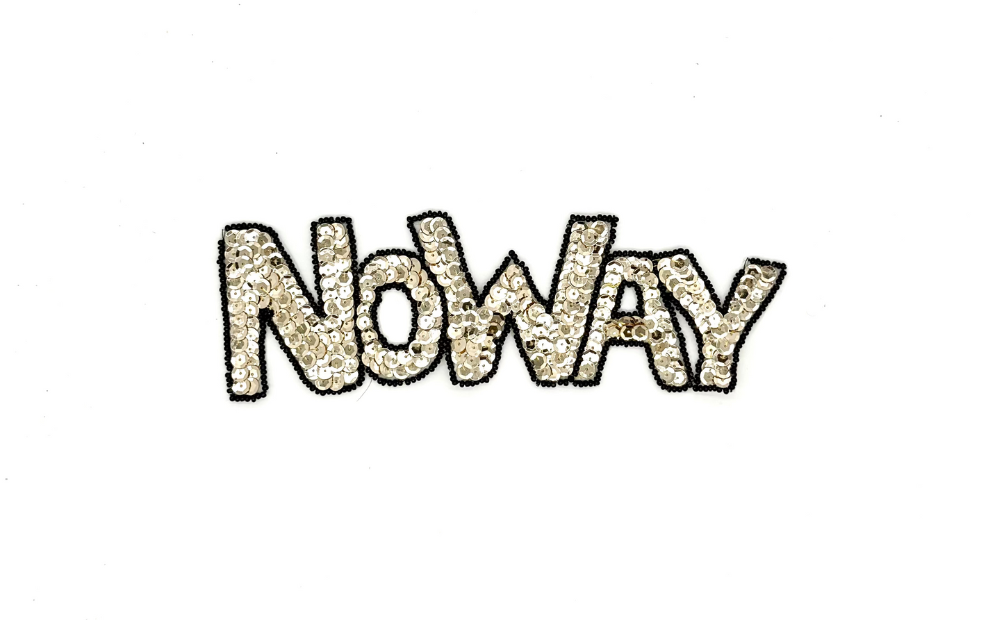 "No Way" Phrase Appliqué - Gold Sequins - Black Beads 8.25" x 2.5"