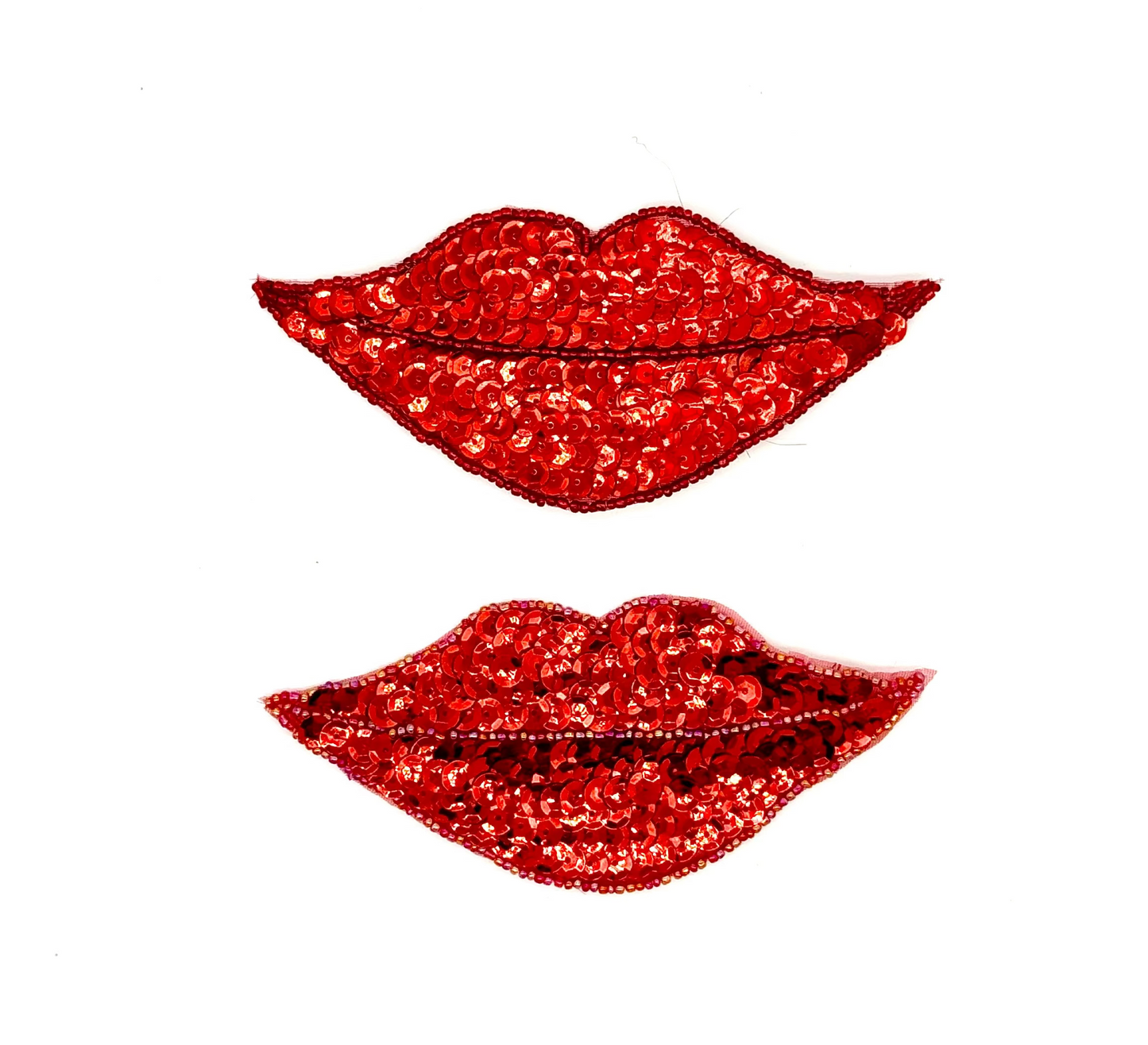 Labios - Elección del color de la cuenta - Lentejuelas rojas - Cuentas rosas iridiscentes/rojas iridiscentes de 12.7 cm x 5.7 cm