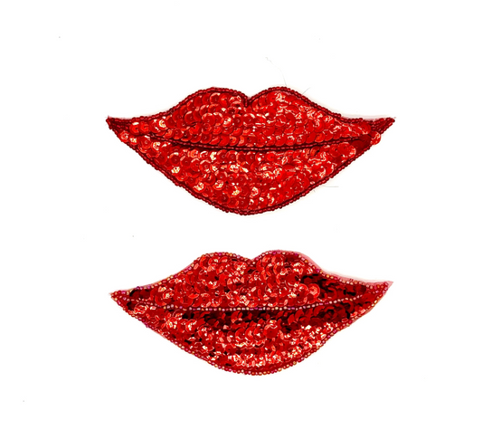 Labios - Elección del color de la cuenta - Lentejuelas rojas - Cuentas rosas iridiscentes/rojas iridiscentes de 12.7 cm x 5.7 cm