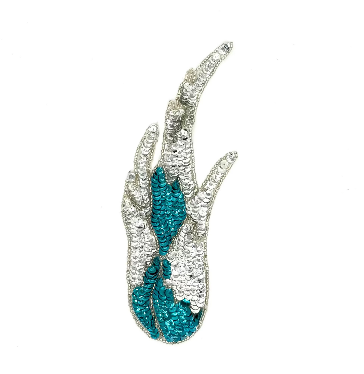 Aplicación de llama - Lentejuelas turquesa/plateadas - Cuentas de cristal plateadas 21,5 cm x 8,25 cm