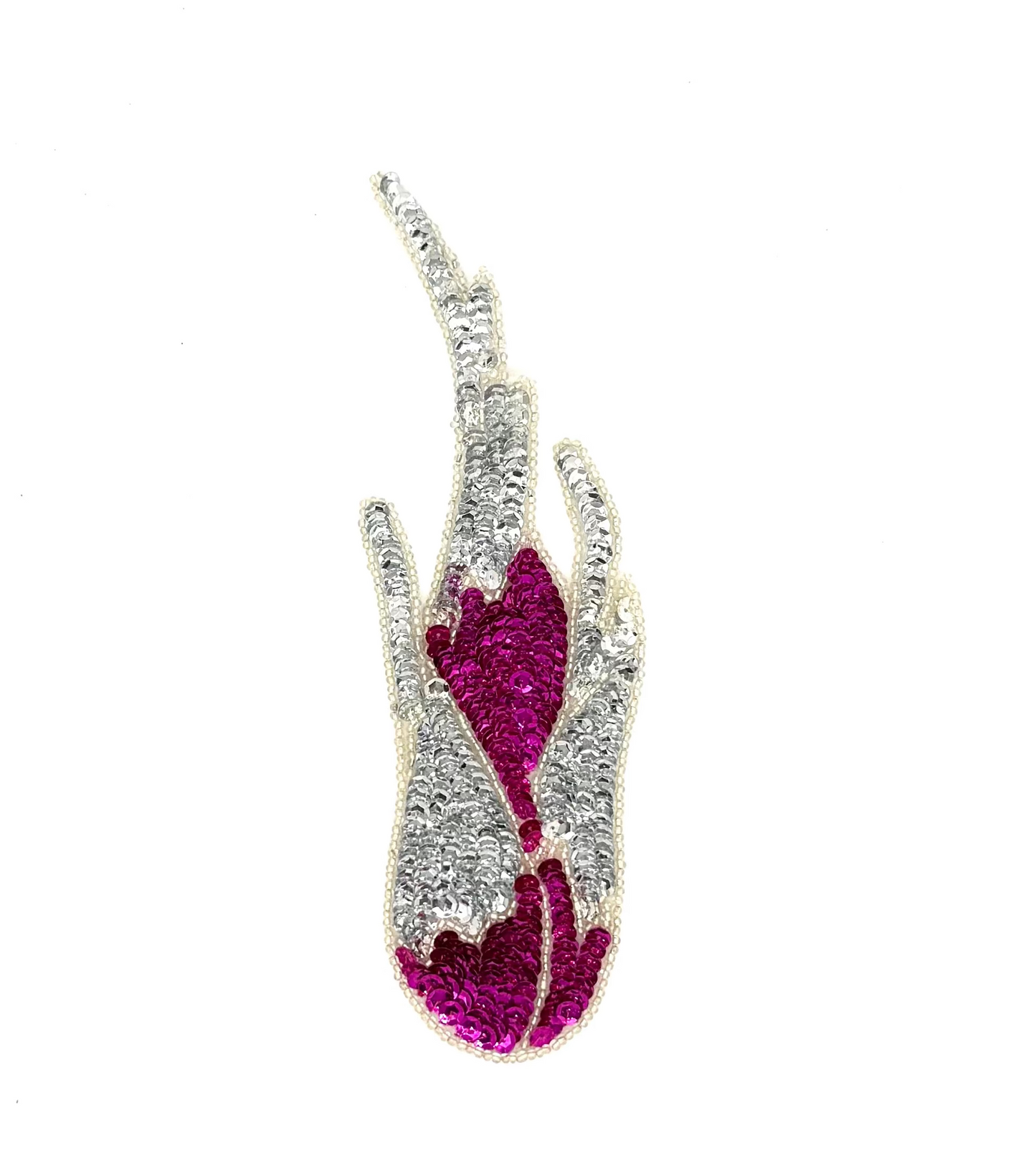 Aplicación de llama - Lentejuelas plateadas/fucsia - Cuentas de cristal plateadas 8.5" x 3.25"