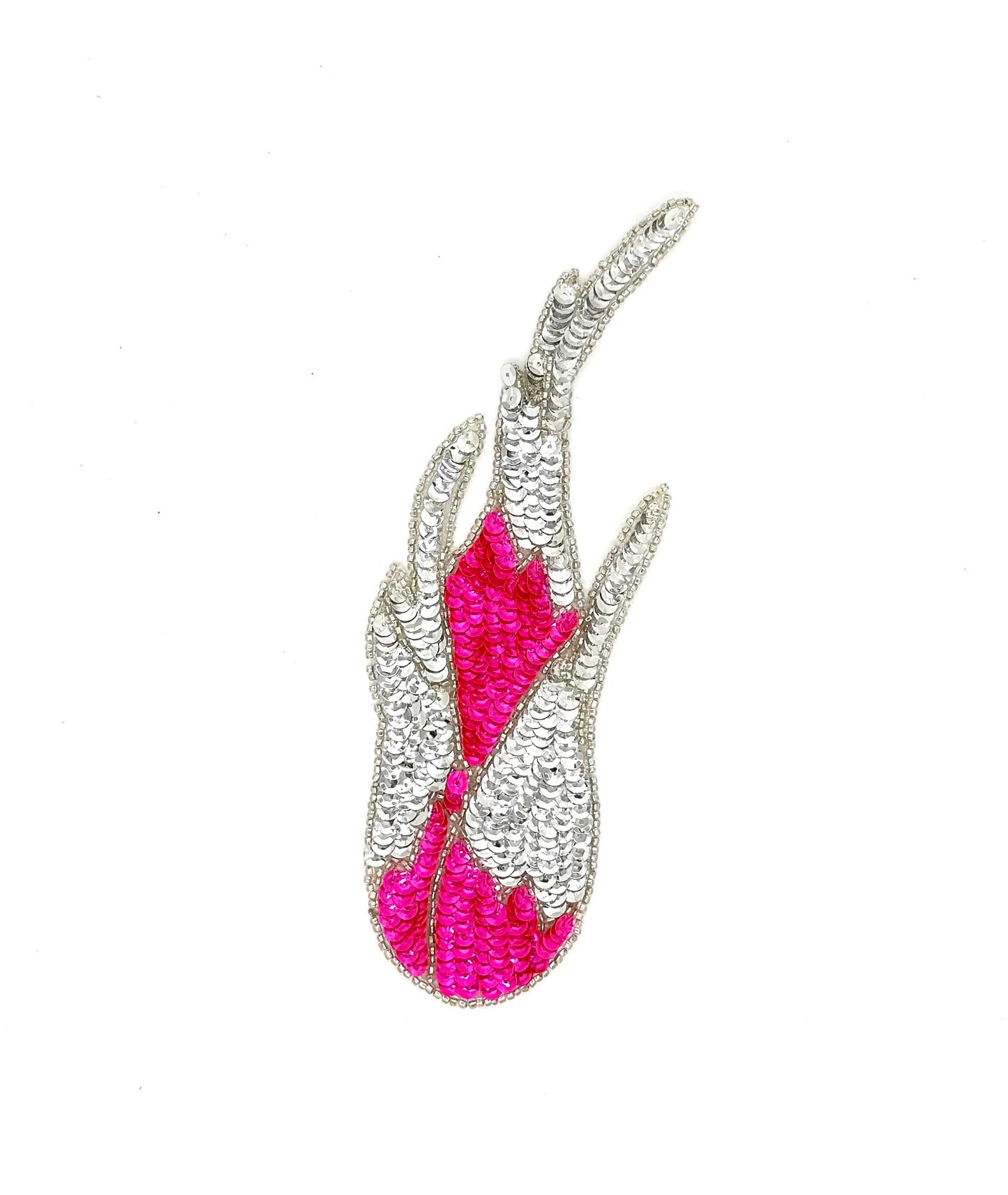 Aplicación de Llama - Par o Individual - Lentejuelas Rosa/Plata - Cuentas de Cristal Plata 8.5"x 3.25"