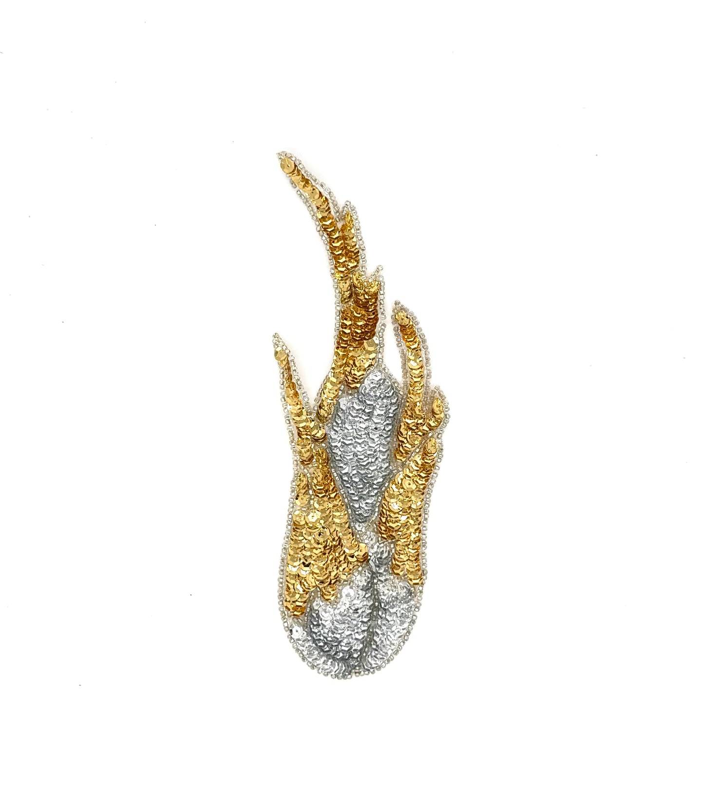 Flame Appliqué - Pair or Single - Gold/Silver Sequins - Silver Glass Beads 8.5" x 3.25"