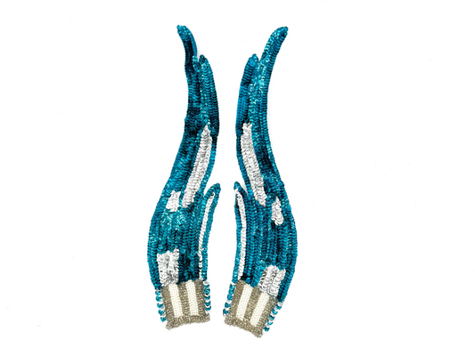 Aplicación de Llama - Par - Lentejuelas Turquesa/Plateadas - Cuentas de Cristal Plateadas - Perlas 12”x 3”