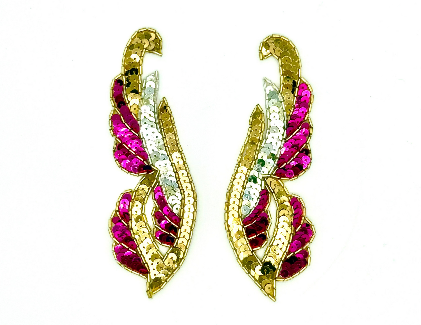 Aplicación de llama - Par - Lentejuelas oro/plata/fucsia Cuentas doradas 15.24 cm x 5.71 cm