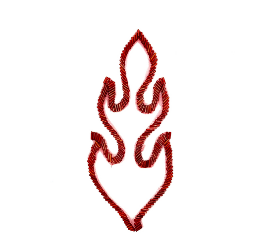 Aplicación de contorno de llama - Elección de cuentas plateadas/doradas/rojas 7.5" x 3"