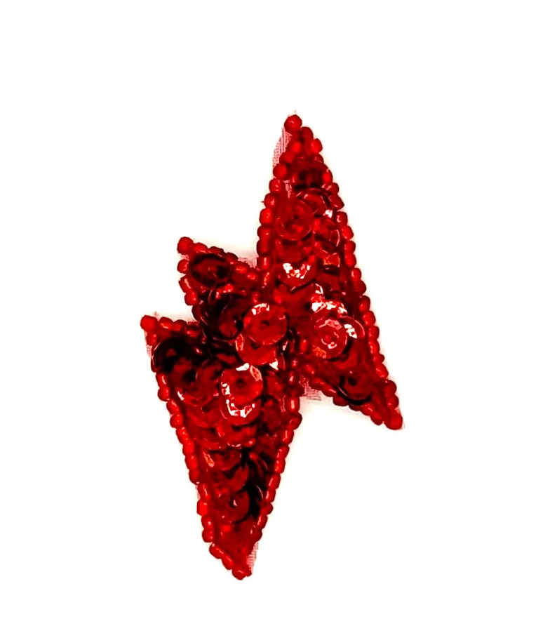 Aplique de Rayo - Lentejuelas/Cuentas Rojas 2.25"x 1.25"