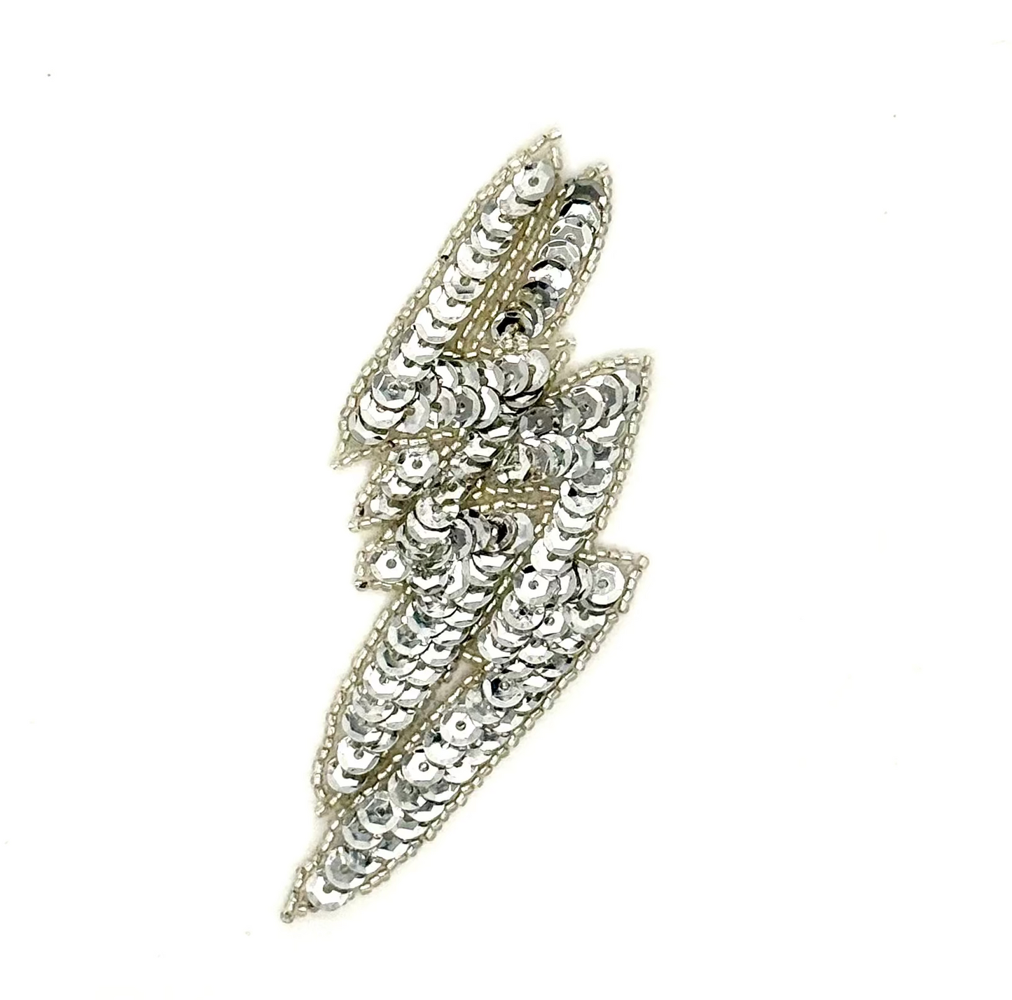 Lightning Bolt Appliqué - Silver Sequins/Beads 5" x 2"