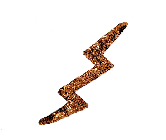 Lightning Bolt Appliqué - Bronze Sequins 8" X 2"