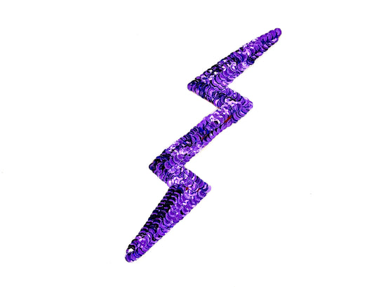 Lightning Bolt Appliqué - Purple Sequins 8" x 2"