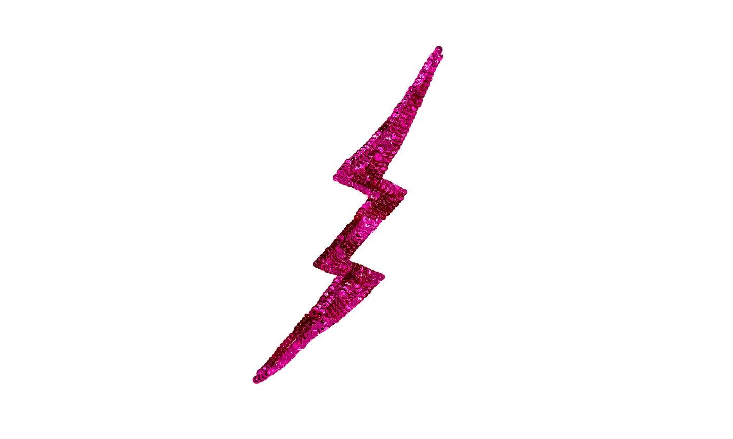 Lightning Bolt Appliqué - Fuchsia Sequins 11” x 2”