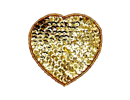 Heart Appliqué - Gold Sequins/Beads 3” x 3”
