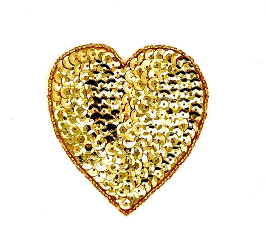 Heart Appliqué - Gold Sequins/Beads 3.25” x 3”