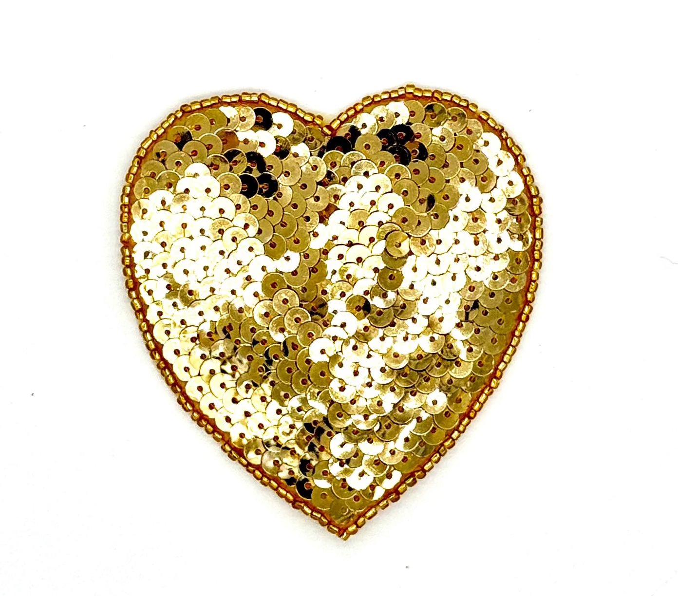 Heart Appliqué - Gold Sequins/Beads 3.5” x 3.25”