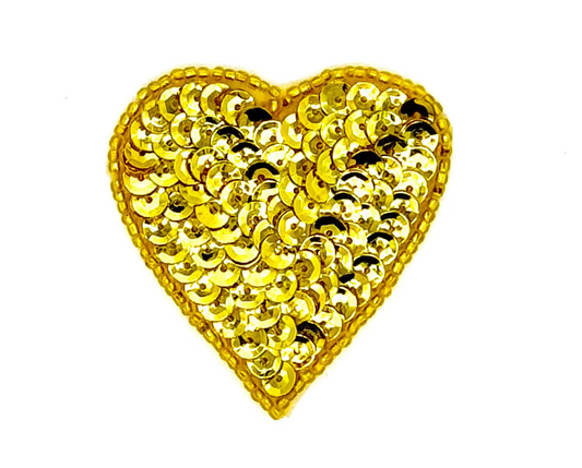 Heart Appliqué - Bright Gold Sequins/Beads 2” x 2”
