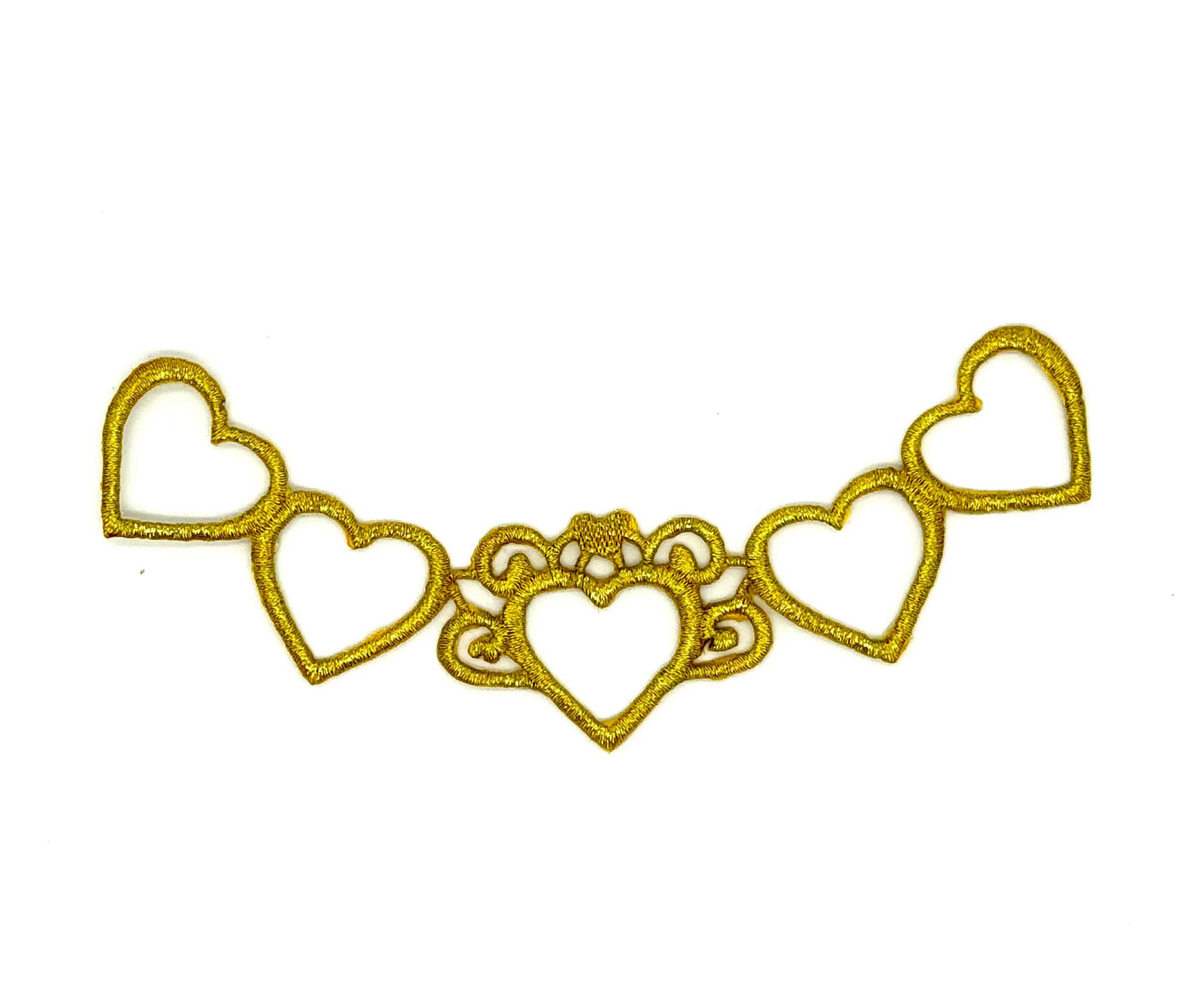 Heart Appliqué -  Metallic Gold Embroidered Iron-On 6.25" x 1.5"
