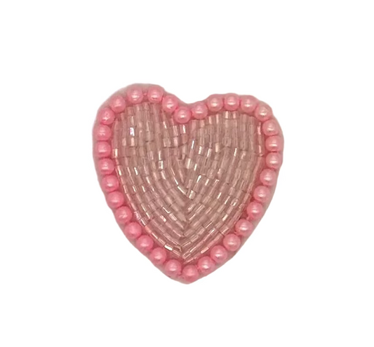 Heart Appliqué - Pink Beads - Pink Pearl Trim 2" x 1.75