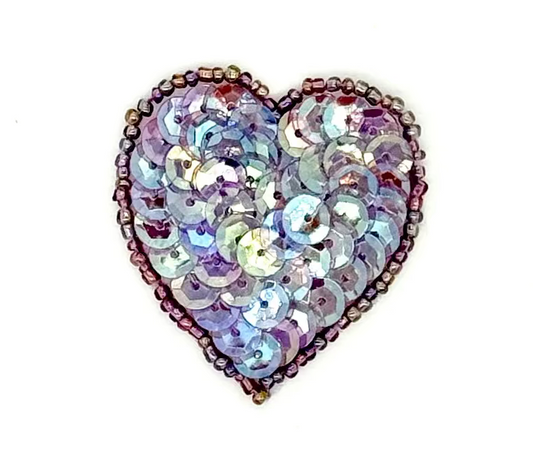Heart Appliqué - Iridescent Purple Sequins/Beads 2” x 1.75”