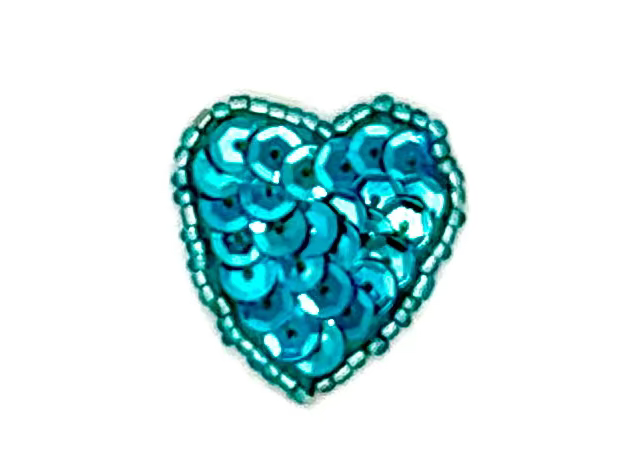 Heart Appliqué - Turquoise Sequins/Beads 1" x 1"