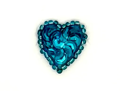 Hearts Appliqué - Turquoise Sequins/Beads .75” x .75”