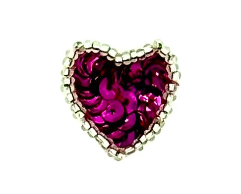 Heart Appliqué - Fuchsia Sequins - Silver Beads 1” x 1”