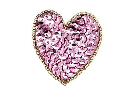 Heart Appliqué - Lilac Sequins - Silver Beads 2” x 1.75”