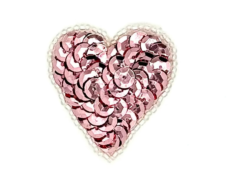 Heart Appliqué - Rose Gold Sequin - Beads - Choice of Size 1.25" or 1.75”