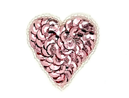 Heart Appliqué - Rose Gold Sequin - Beads - Choice of Size 1.25" or 1.75”