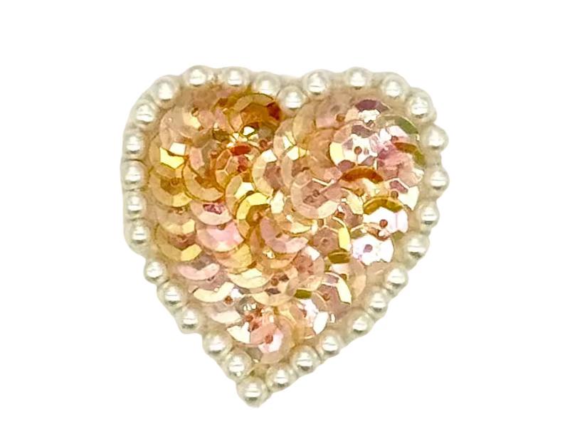 Heart Appliqué - Choice of Iridescent Pink/Iridescent Topaz Sequins -Pearl White Beads 1.75" x 1.5”