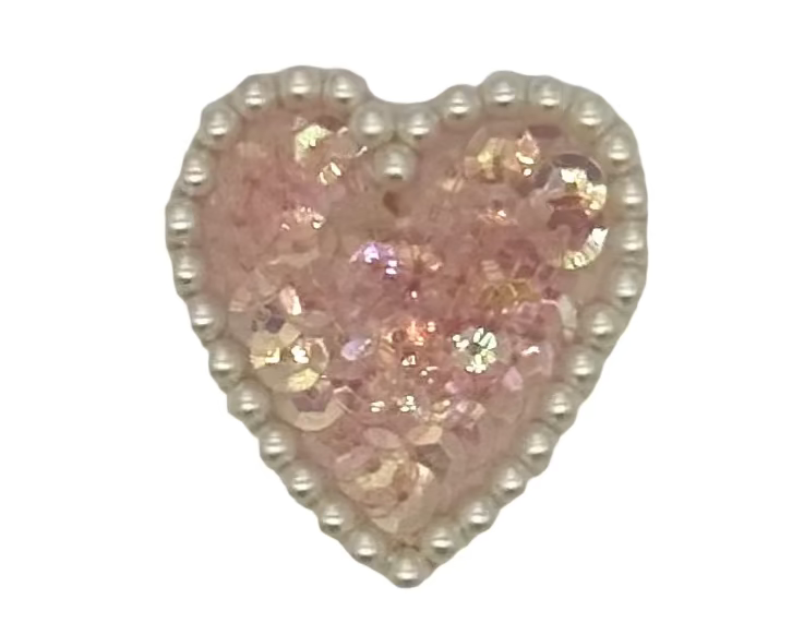 Heart Appliqué - Choice of Iridescent Pink/Iridescent Topaz Sequins -Pearl White Beads 1.75" x 1.5”