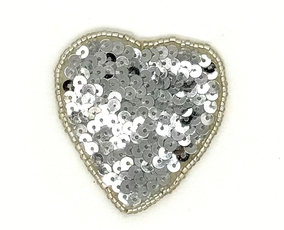 Aplicación de Corazón - Lentejuelas/Cuentas Plateadas Tipo Copa - Elección de Tamaño 3.25", 3", 2.25" o 2"