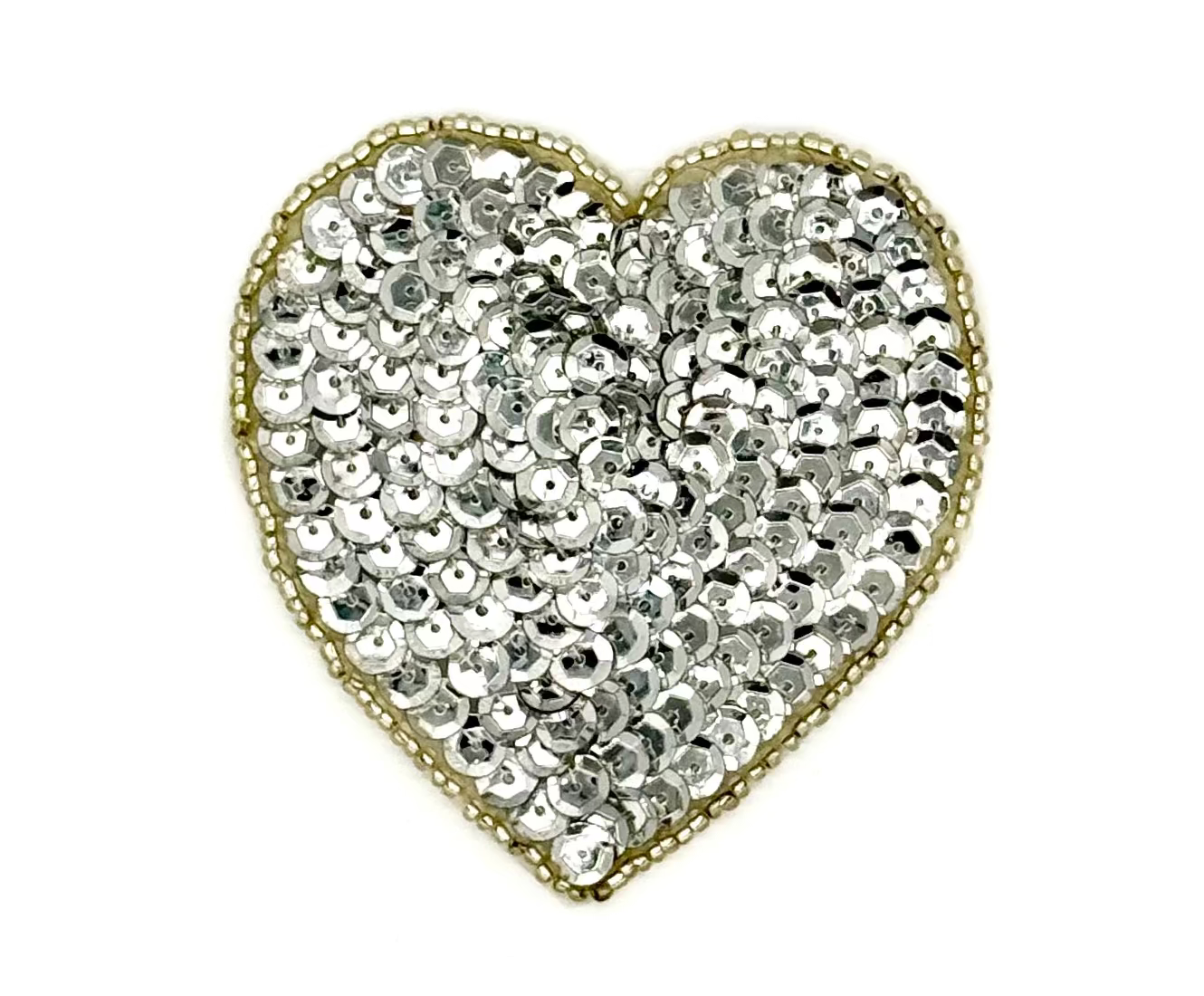 Aplicación de Corazón - Lentejuelas/Cuentas Plateadas Tipo Copa - Elección de Tamaño 3.25", 3", 2.25" o 2"