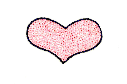 Heart Appliqué - Pink Sequins - Royal Blue Beads 4” x 2.5”