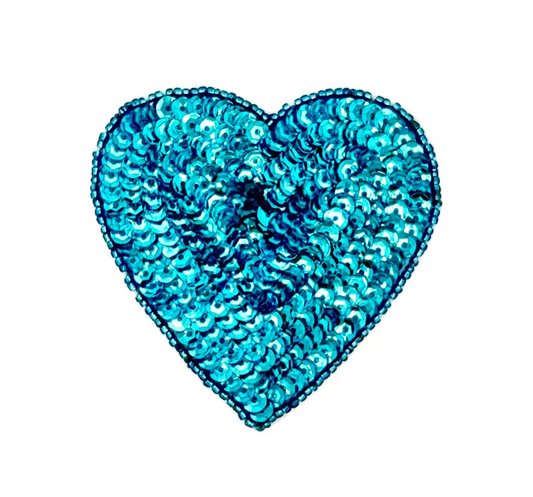 Aplique de Corazón - Lentejuelas/Cuentas Turquesa 7.6 x 7.6 cm