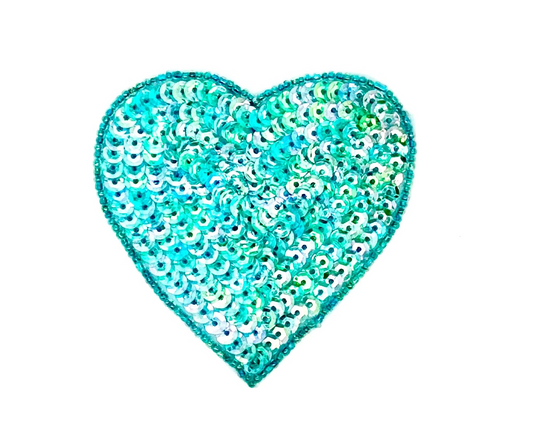 Heart Appliqué - Light Turquoise Iridescent Sequin/Beads 3" x 3”