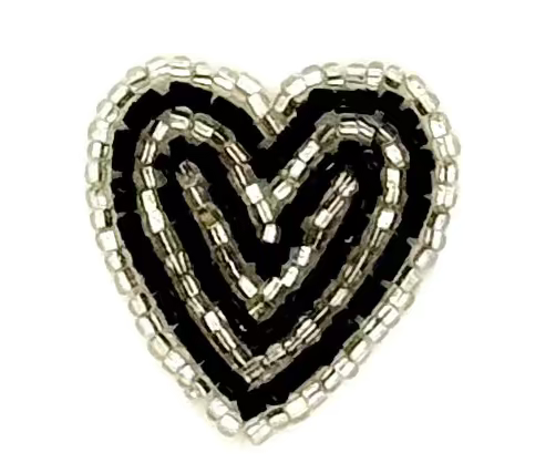 Heart Appliqué - Black and Silver Beads 1.25" x 1.25"