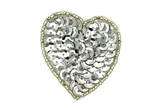 Heart Appliqué - Silver Sequins/Beads 2" x 2”
