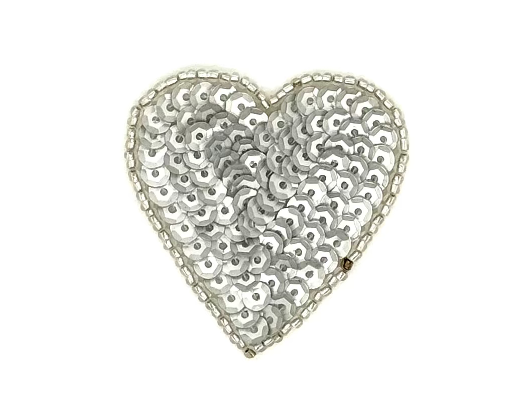 Aplicación de Corazón - Lentejuelas Metálicas Plateadas - Cuentas de Cristal - Elige Tamaño 3”, 2” o 1.5”