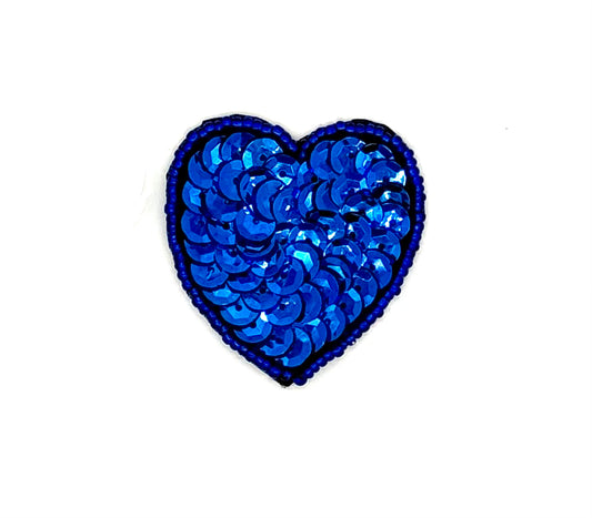 Heart Appliqué - Pre-Glued - Royal Blue Sequins/Beads 1.75 x 1.5”