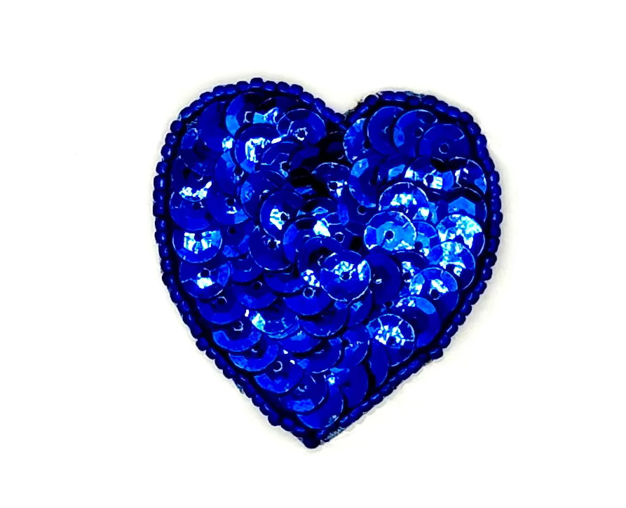 Aplicación de corazón - Lentejuelas/Cuentas azul real 2" x 2"