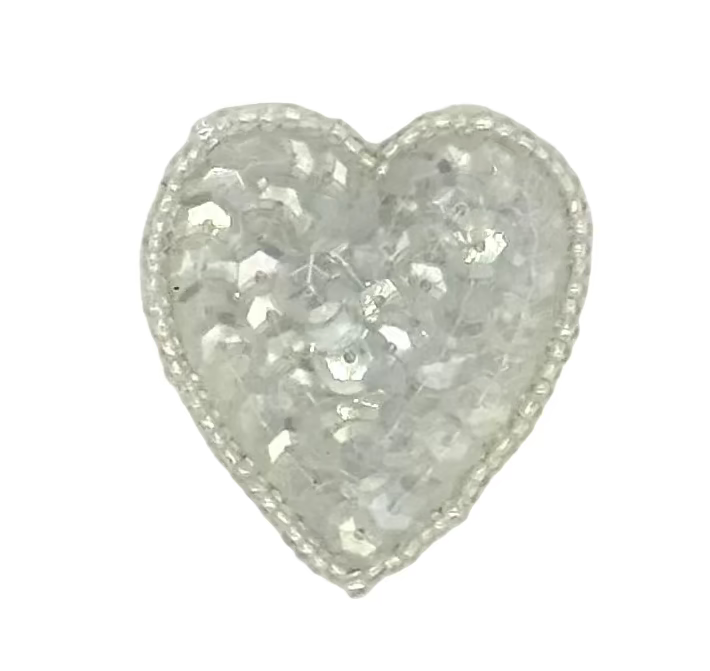 Heart Applique - Choice of Iridescent Sequins - White Beads 1.75” x 1.5”