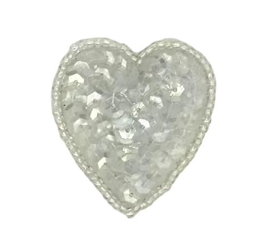 Heart Applique - Choice of Iridescent Sequins - White Beads 1.75” x 1.5”