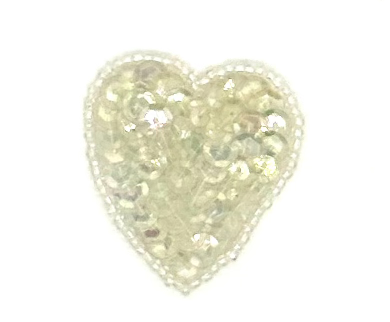 Heart Applique - Choice of Iridescent Sequins - White Beads 1.75” x 1.5”