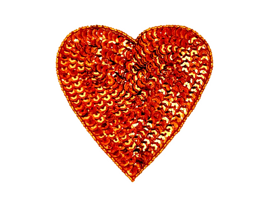 Heart Appliqué - Tangerine Orange Sequins/Beads - Choice of Size 4”,  3“, or 2”