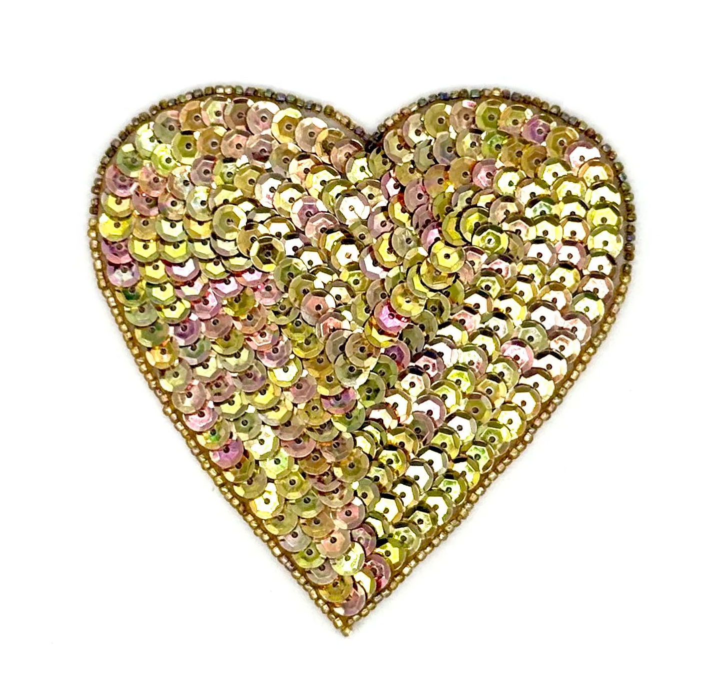 Heart Appliqué - Iridescent Gold Sequins/Beads - Choice of Size 4”, 3 or 2”