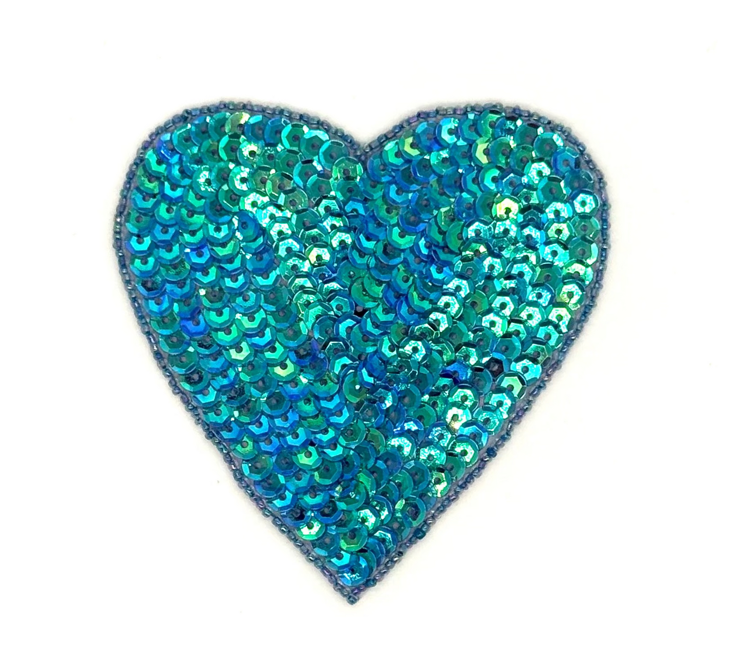 Heart Appliqué - Iridescent Turquoise/Aqua/Blue Sequins/Beads - Choice of Size 4”, 3” or 2”