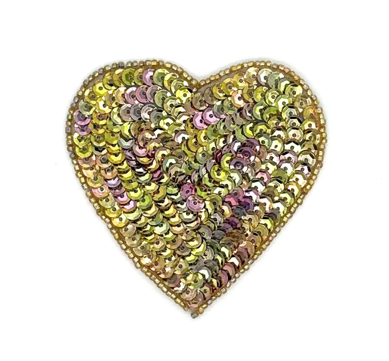 Heart Appliqué - Iridescent Gold Sequins/Beads - Choice of Size 4”, 3 or 2”